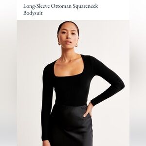 Abercrombie & Fitch Black Long-Sleeve Ottoman Squareneck Bodysuit